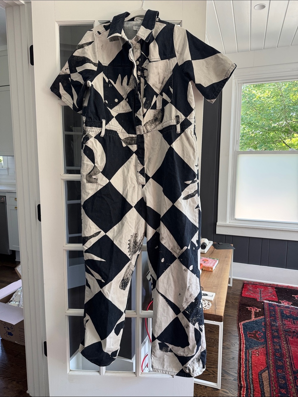 Topshop Black & White Geometric Utility Jumpsuit